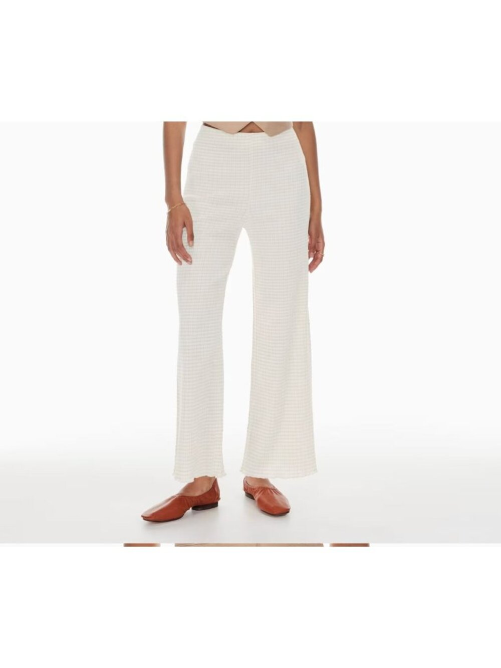 Aritzia Wilfred Verona Seersucker Cream Checkered Wide Leg Pants Size Large